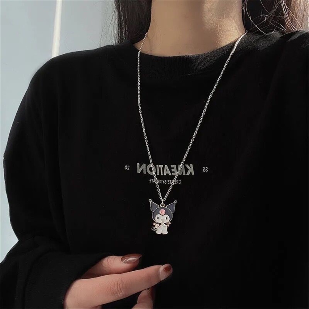 Korea Fashion Kartun Kuromi Liontin Kalung Pasangan Pacar untuk Pria dan Wanita