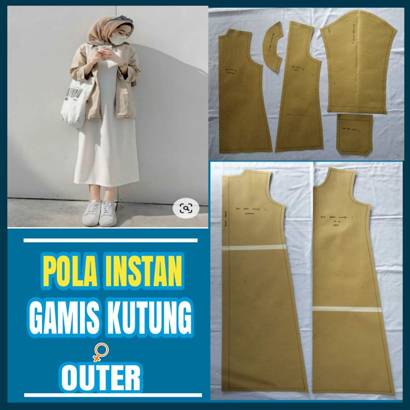 Pola instan Gamis kutung + Outer -Pola jiplak- Pola Baju Firdaus Busana