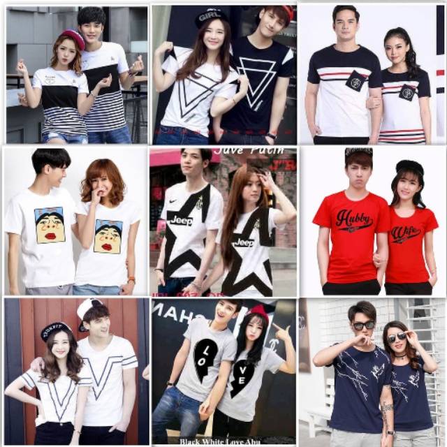 kaos couple terbaru baru baju pasangan oblong tshirt simple kapel  merah putih hitam