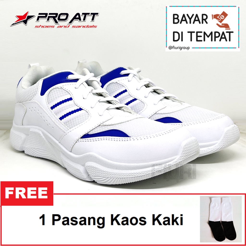 FIURI – Pro ATT Original - CB 340 PUTIH BIRU 39-43 - Sepatu Kets Pria - Sepatu Sneakers Pria - Sepatu Olahraga Sport  Pria - Sepatu Badminton tekstil - Sepatu Jogging Lari Running Fitness Gym Pria - Sepatu Laki-Laki Cowok - Sepatu Sekolah Bertali