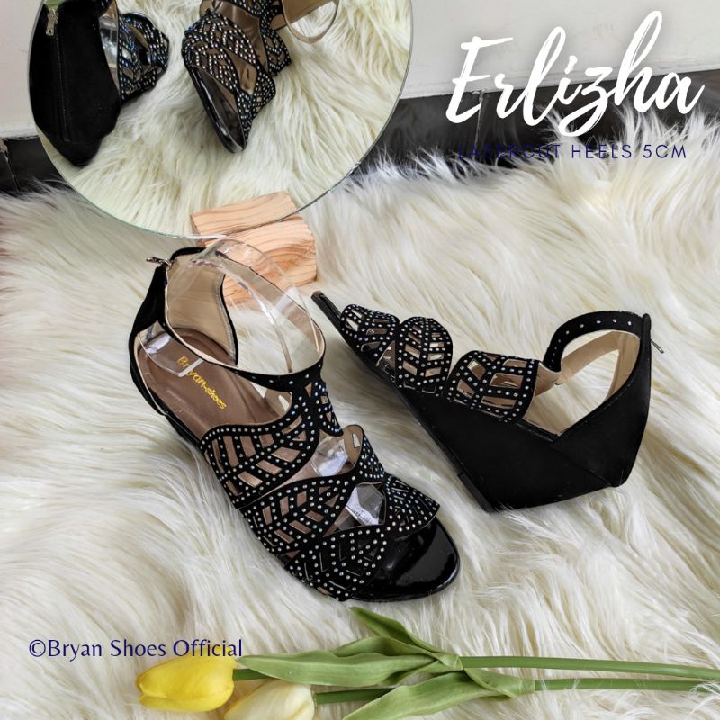 Bryan Erlizha Wedges Gladiator Lasercut Daun Pesta Unik Permata Suede Bigsize Jumbo Oversize 36-40 41 42 43