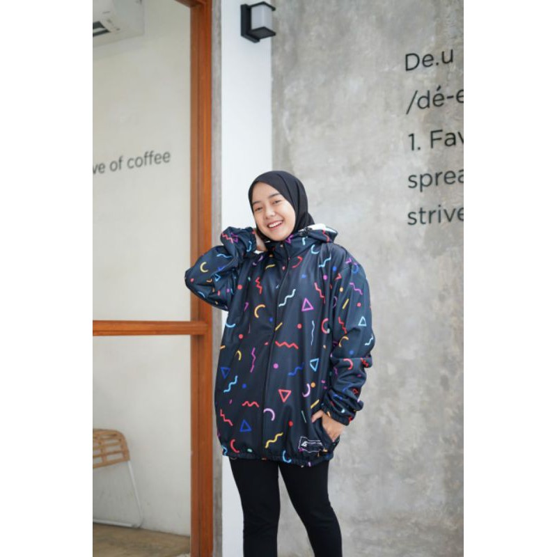 Jaket Sepeda Wanita Jaket Motif Printing/Jaket Goews-hitam