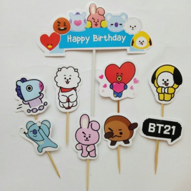 Topper kue ulang tahun karakter BT21 / Topper lucu