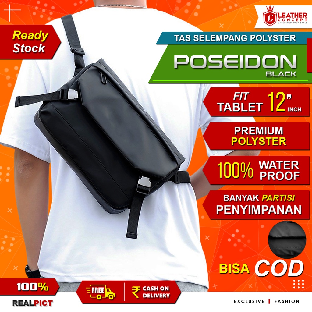 Tas Selempang Pria Tas Pria Tas Bahu Pria POSEIDON BLACK