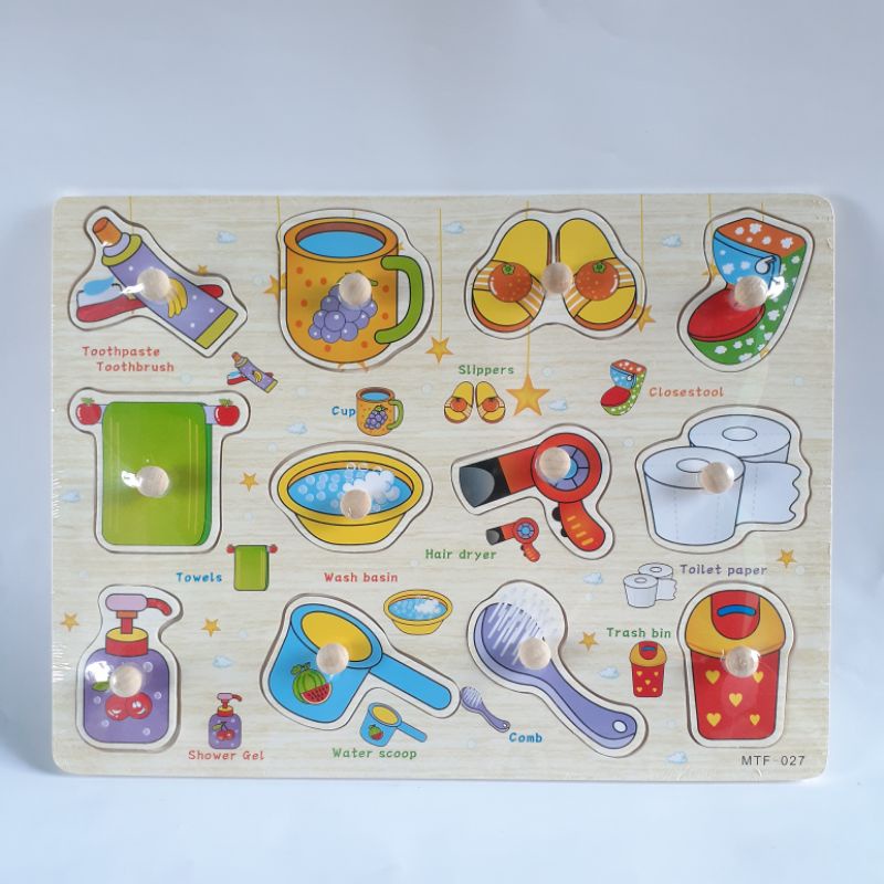 JIGSAW PUZZLE KAYU KNOB MAINAN KAYU EDUKASI EDUKATIF ANAK BAYI BALITA 1 TAHUN MURAH COD FREE BUBBLE-Alat mandi 027
