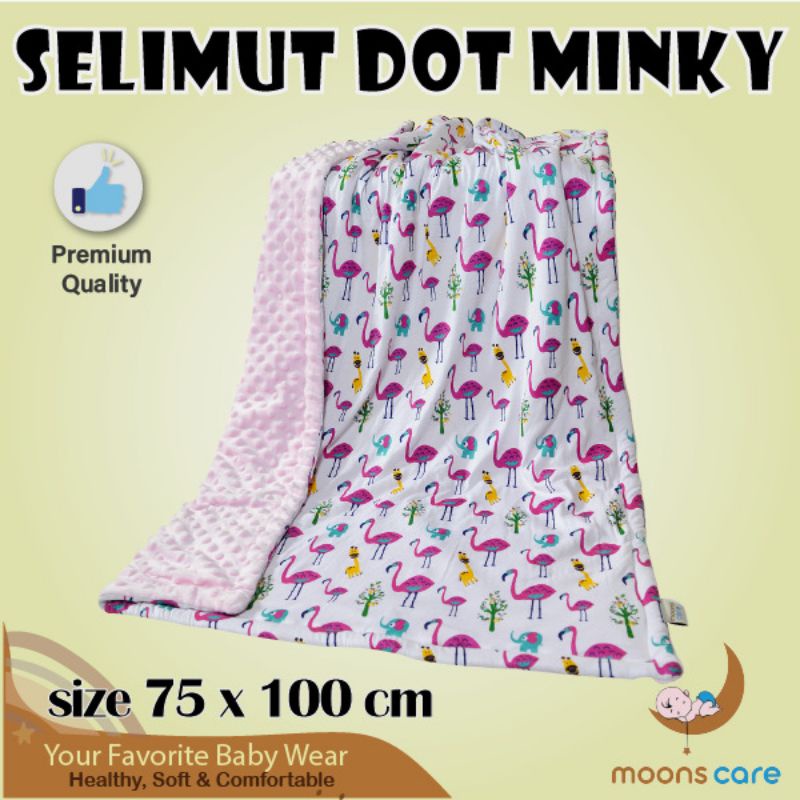 moons care Selimut Minky Dot 3 Layer | selimut Bayi polos Motif | Selimut double fleece baby