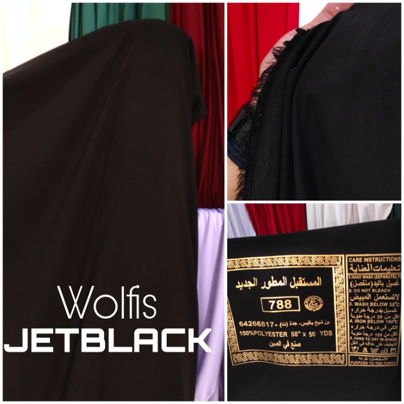 Kain JETBLACK Wolfis Eceran Harga per 0,5m Bagus Murahh B