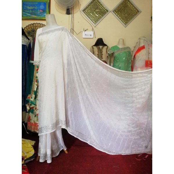 saree india cetar putih