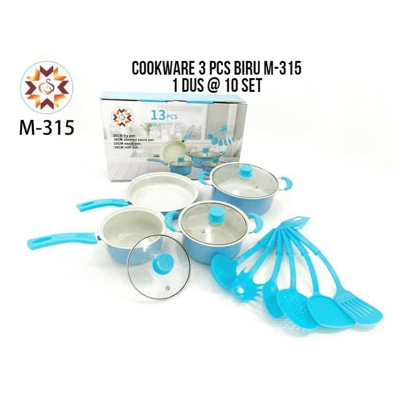 cookware set BMW RIVERRA TEFLON 13 pcs biru/panci masak 13 pcs termurah