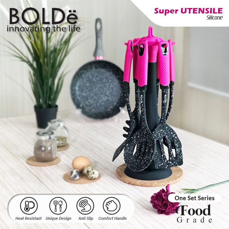 BOLDE Utensil Set 7 Pcs Silicone Black Pink - Spatula Set - Sutil Set