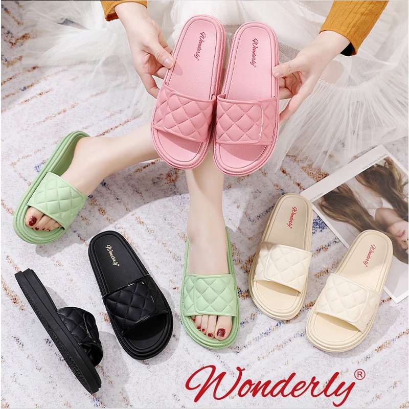 Wonderly Sandal Slop Wanita Korea Flat Diamond Tawana 1997-4 PVC
