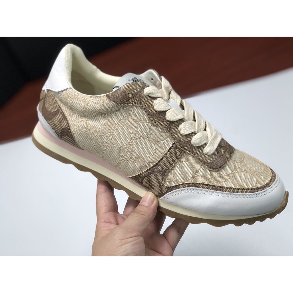 (SameDay Grab) Cowhide + canvas material coach Ladies casual shoes sports shoes