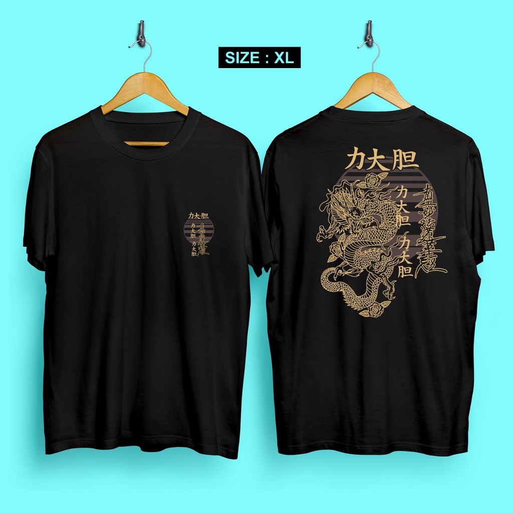 Kaos Samurai Jepang Naga Emas XL Baju Jepang Pria Bahan Cotton30s