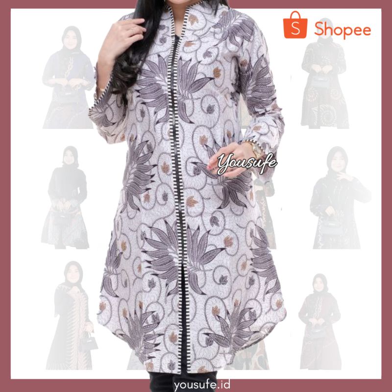 Tunik Batik Wanita Premium Seragam Resleting Depan Busui Bisa COD ukuran M L XL XXL YSF011202 TERLARIS