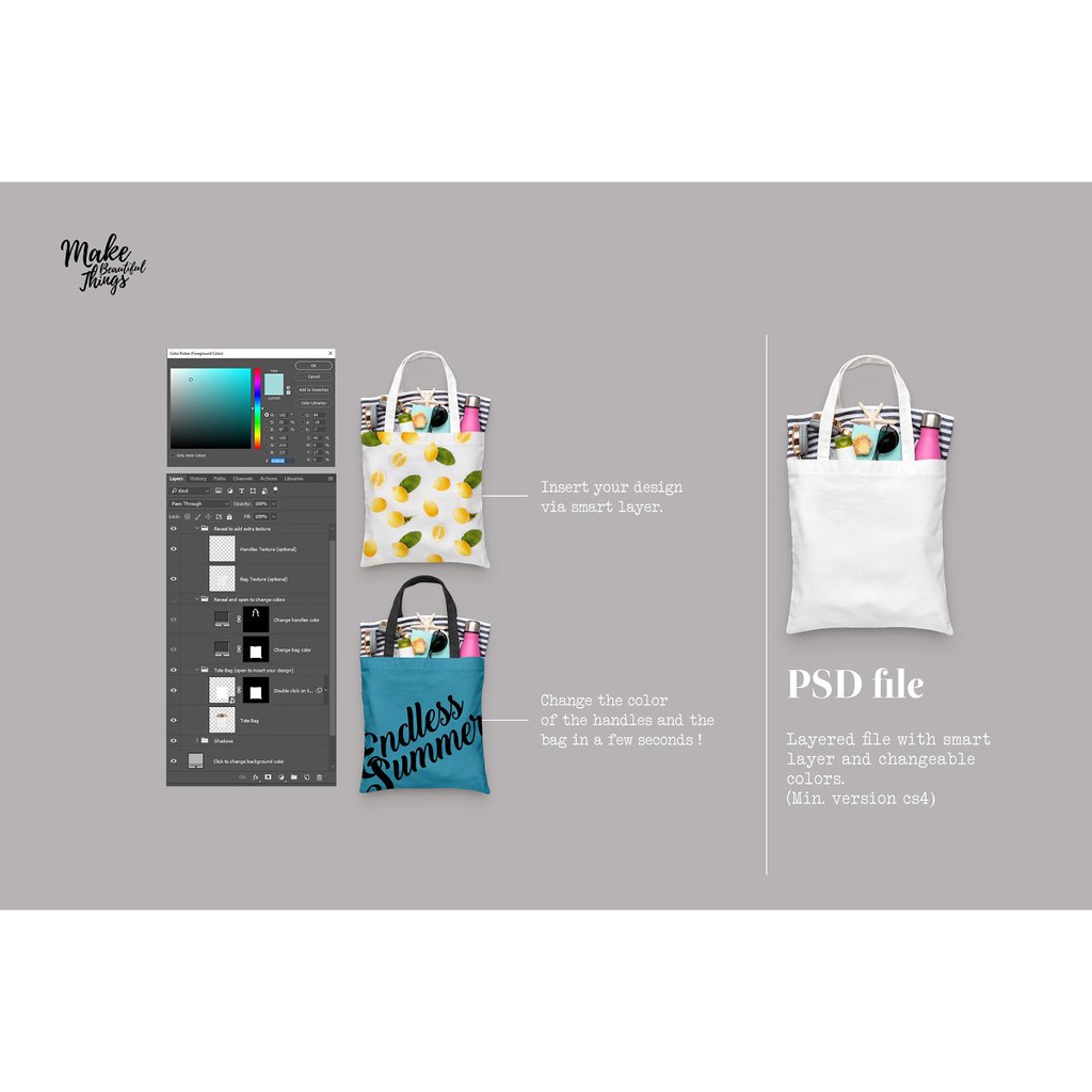 Isolated Canvas tote Bag Mockup - Photoshop