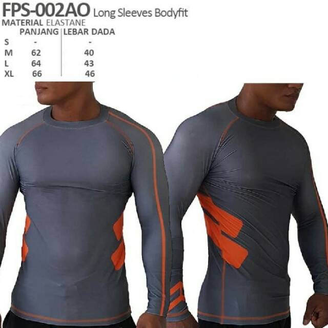 Kaos lengan panjang sport fitness bodyfit Flex abu orange