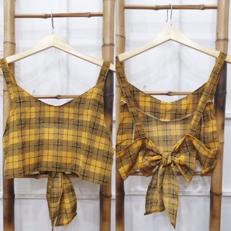 BLOUSE Bisa COD/Bayar ditempat/Gratis Ongkir  || Blouse TARTAN LENGAN BALON MIZU KOREAN STYLE | KEMEJA FLANEL WANITA NUMMA/KEMEJA CROP LENGAN PANJANG TARTAN-Bella Vest Mustard