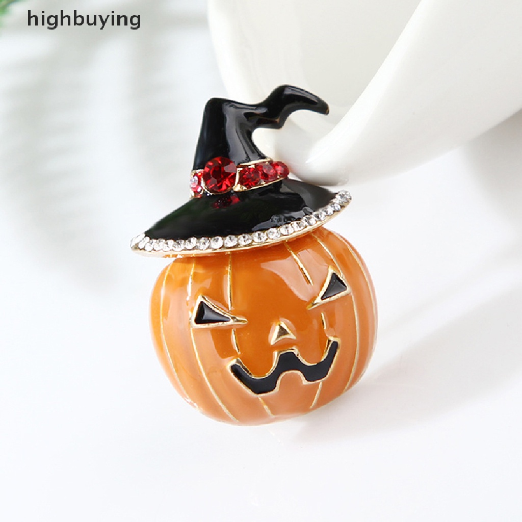 Hbid Bros Pin Enamel Desain Labu Halloween Hias Kristal Gaya Vintage Untuk Wanita