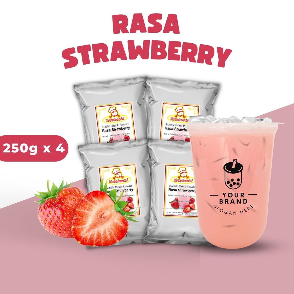 Bubuk Minuman Rasa Strawberry 1Kg (4 pcs) @250gram EkoChan / Serbuk Minuman Instan Strawberry  Aneka Rasa / Powder Drink Stoberi Milkshake / Pusat bumbu