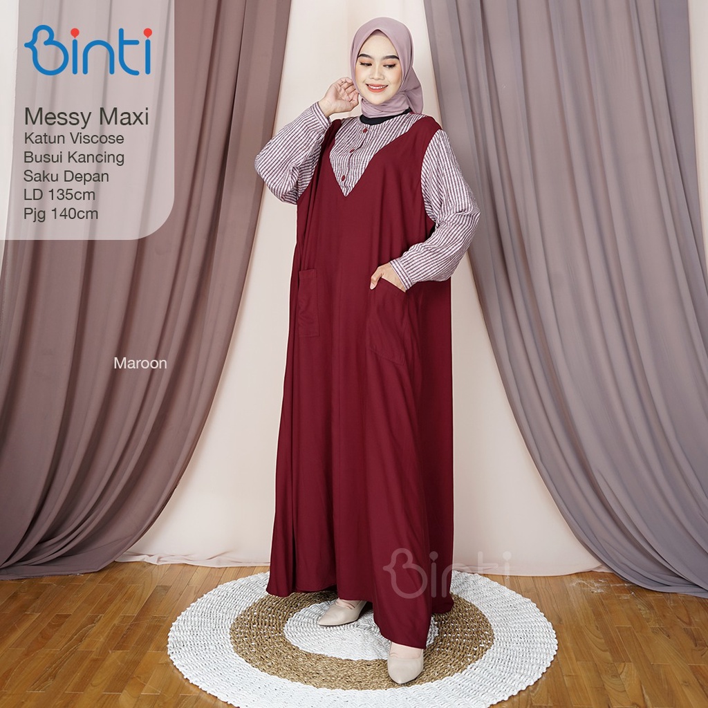 Gamis jumbo LD 135 motif kotak dress muslim terbaru big size katun viscose ORI Binti | Messy Hirata-4
