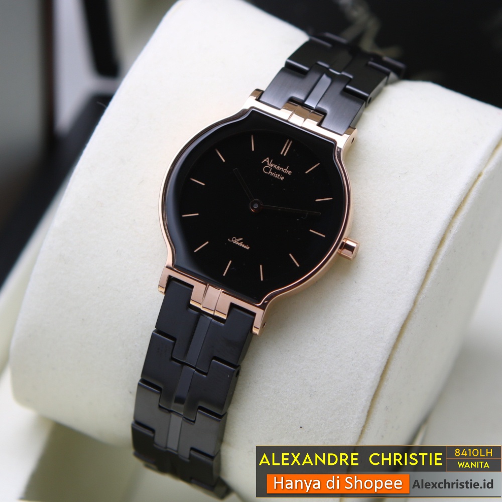 New 2022 Jam Alexandre Christie Wanita AC 8410LH Black Rosegold Original Slim Cantik Anggun Elegan