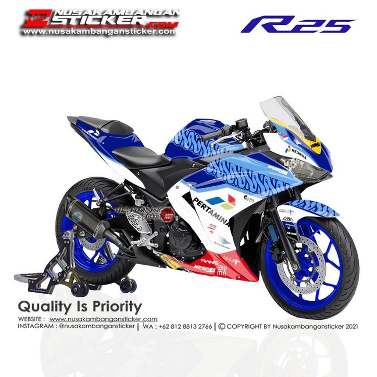 Decal Stiker Motor Yamaha R25 Full Body Racing Team Mandalika Pertamina Sticker Custom Variasi Motif