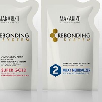 ✺ Makarizo Professional Rebonding System Kit (Step 1+Step 2) Super Gold 125 mL ☎