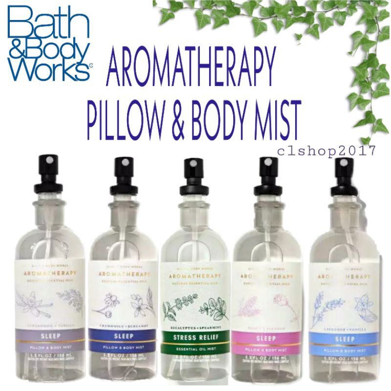 BBW AROMATHERAPY NATURAL ESSENTIAL BODY OIL PILLOW MIST 156 ML STRESS RELIEF ENERGY SLEEP EUCALYPTUS SPEARMINT TEA GUAVA ORANGE GINGER CEDARWOOD LAVENDER VANILLA CHAMOMILE BERGAMOT EARTH AIR WATER AWAKENING SUN