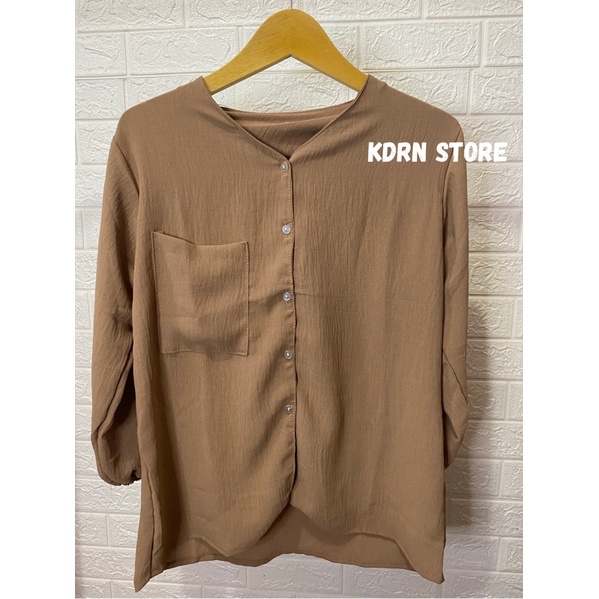 HEVA BLOUSE WANITA BAHAN CRINKLE KEKINIAN-KREM