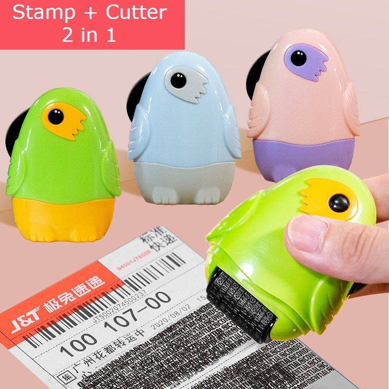 Stempel Stamp Penghilang Informasi Resi + Cutter Mini Pembuka Paket 2 in 1