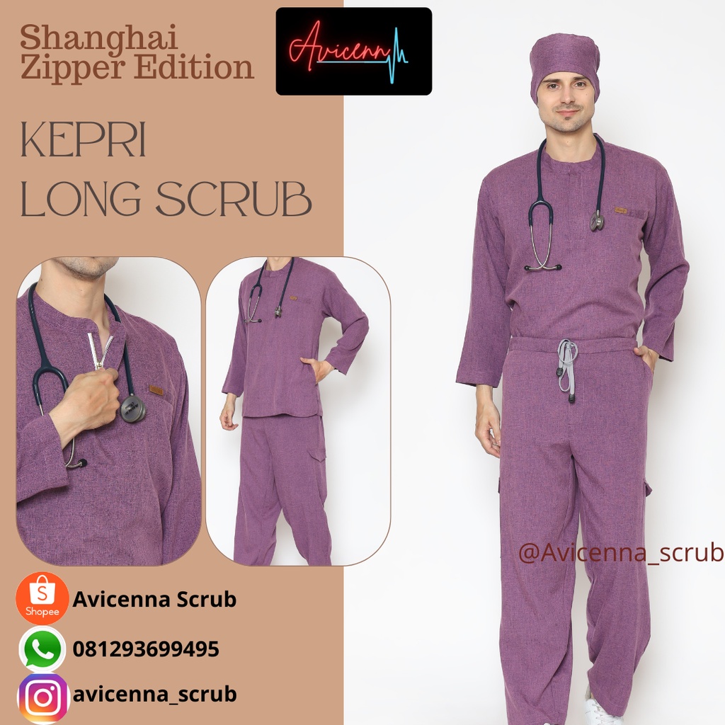 Baju OK  shanghai sletting/ Scrub dokter nakes/ Baju Jaga dokter nakes/ two tone / Denim - KEPRI scr