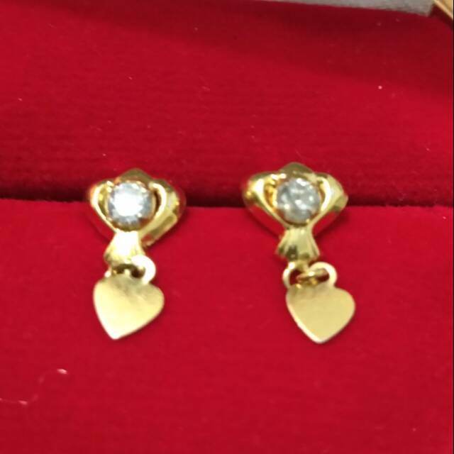 Giwang Anting Love Unik Panjang - Emas 70persen - Asli