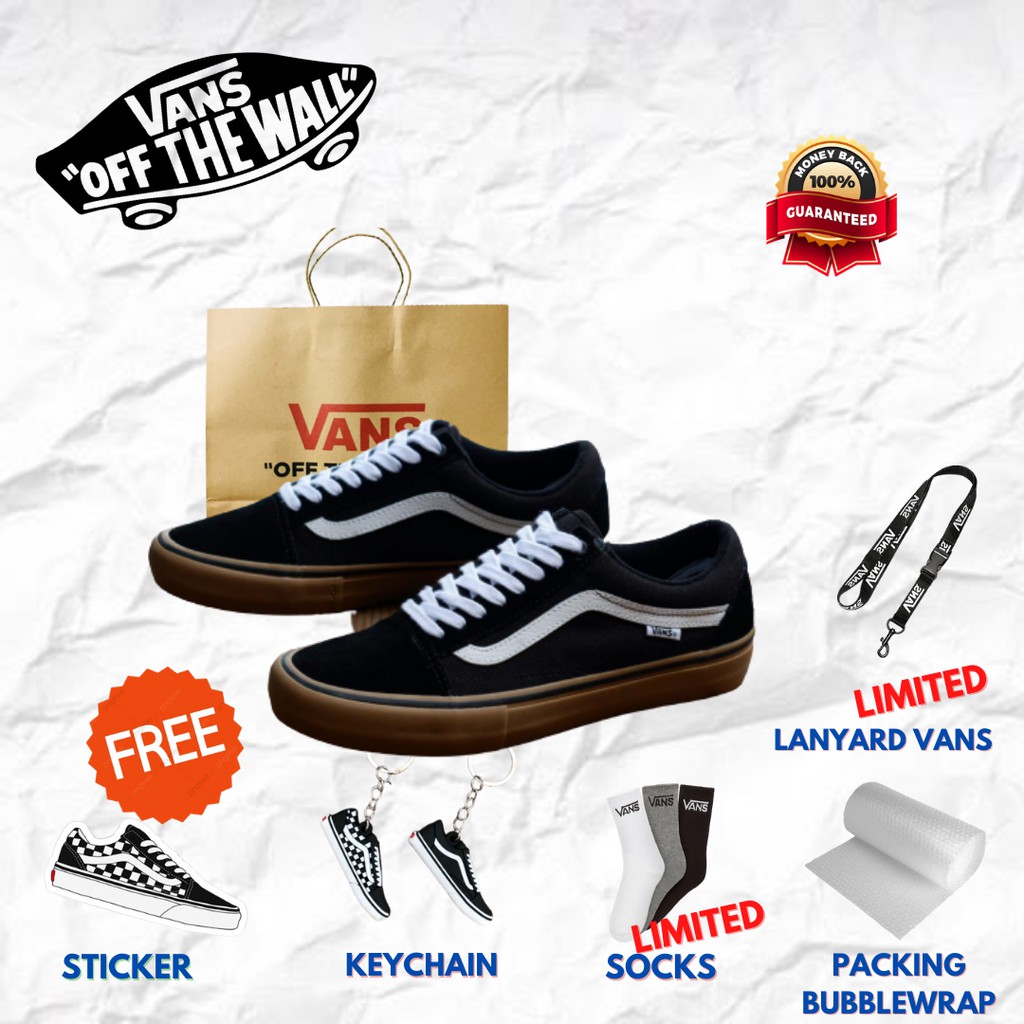 ORIGINAL 100% | Sepatu Sneakers Vans Oldskool Pro Black Gum