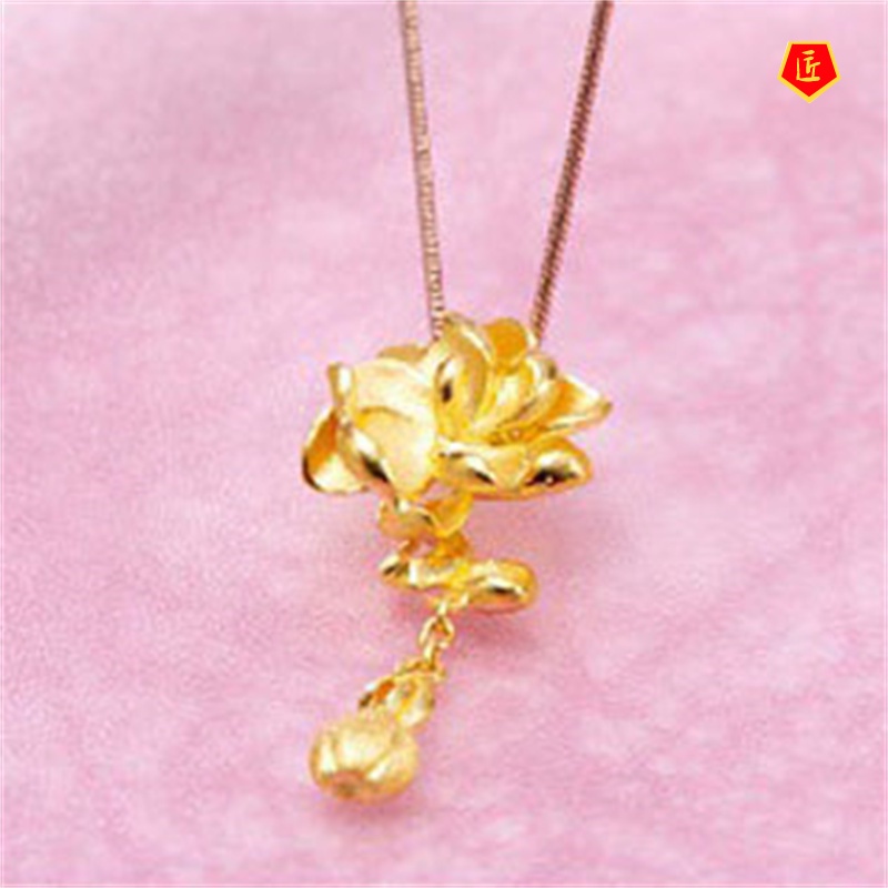 [Ready Stock]3D Gold Jasmine Flower Pendant Elegant Noble Temperament