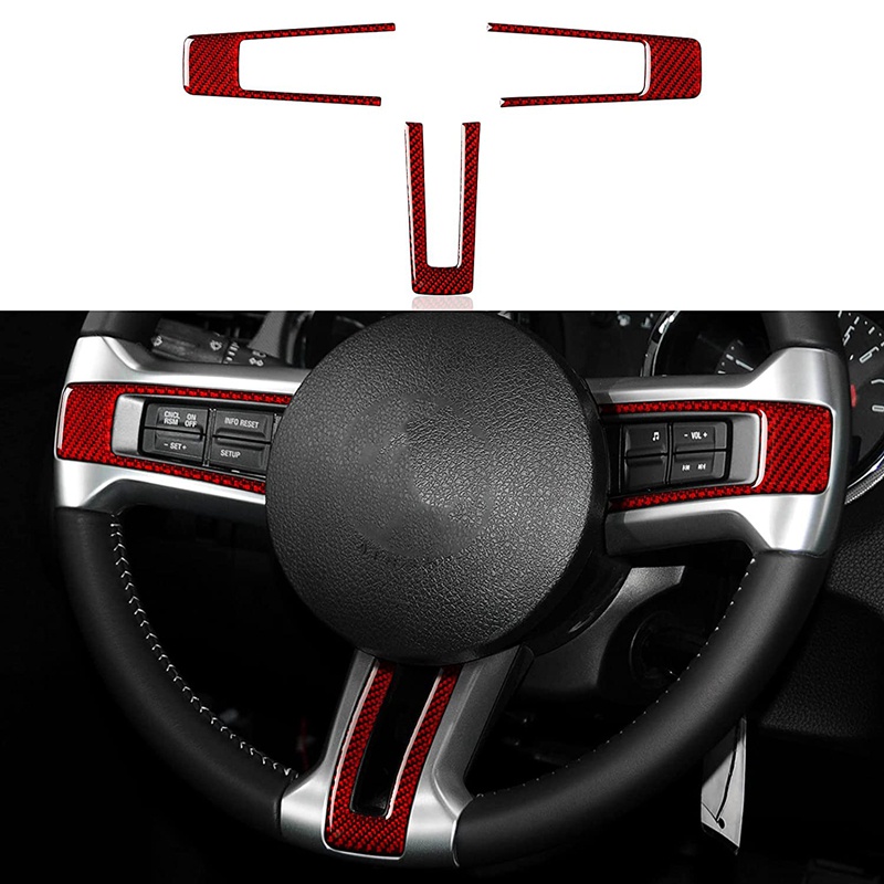 Red Carbon Fiber Car Interior Wheel Steering Central Control CD Panel Sticker Trim for Ford Mustang 2009-2013