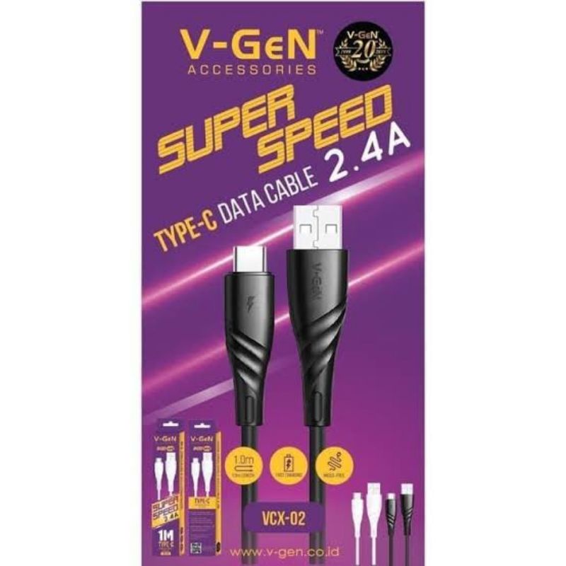 Super Speed Kabel Data Type C 2.4A Fast Charging By V-Gen [VC-X02]