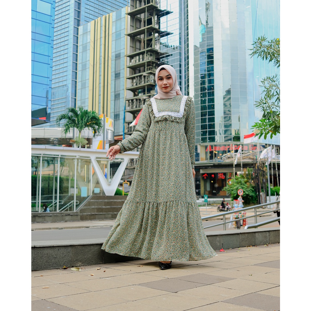 Nura Collection Official - Nuriel Shop - Baju Gamis Wanita Terbaru - Gamis Bahan Ceruty - Laluna-HIJAU VOL 2