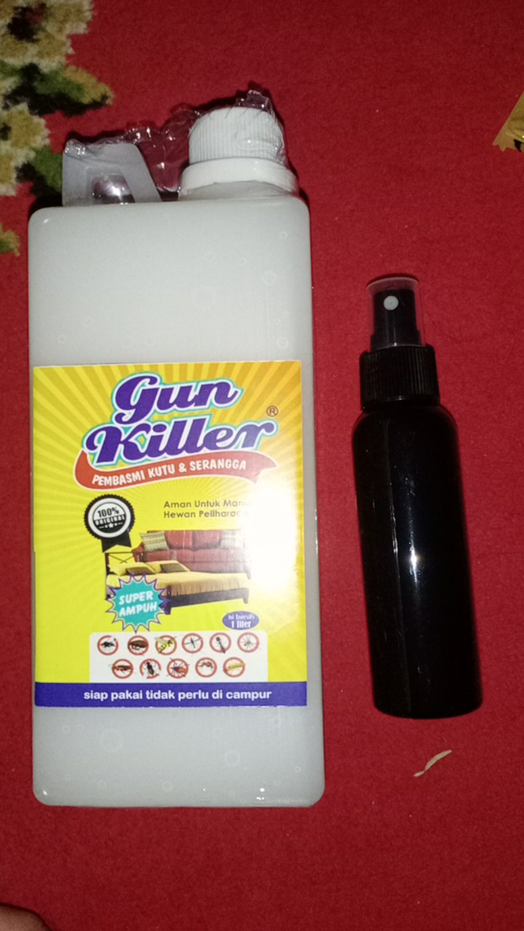 Pembasmi Kutu Kasur Tungau Anti Kutu Busuk Obat Kutu Gun Killer 1 Liter Free Botol 100ml