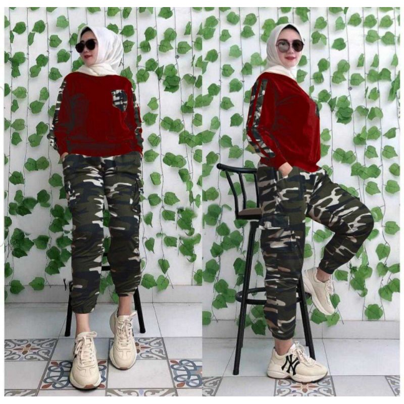 New ARMY SET WANITA (2 Uk XL & XXL) / SET JUMBO / SET ARMY / SETELAN ARMY / SET JOGER / TREND