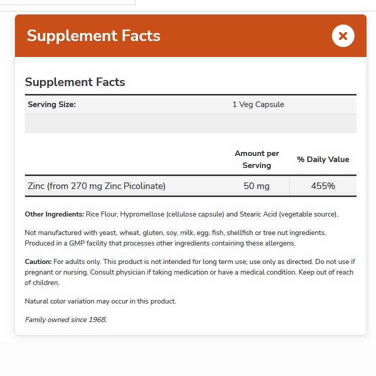 NOW FOODS Zinc Picolinate 50 mg 60 Veg Capsules - Mineral MADE IN USA