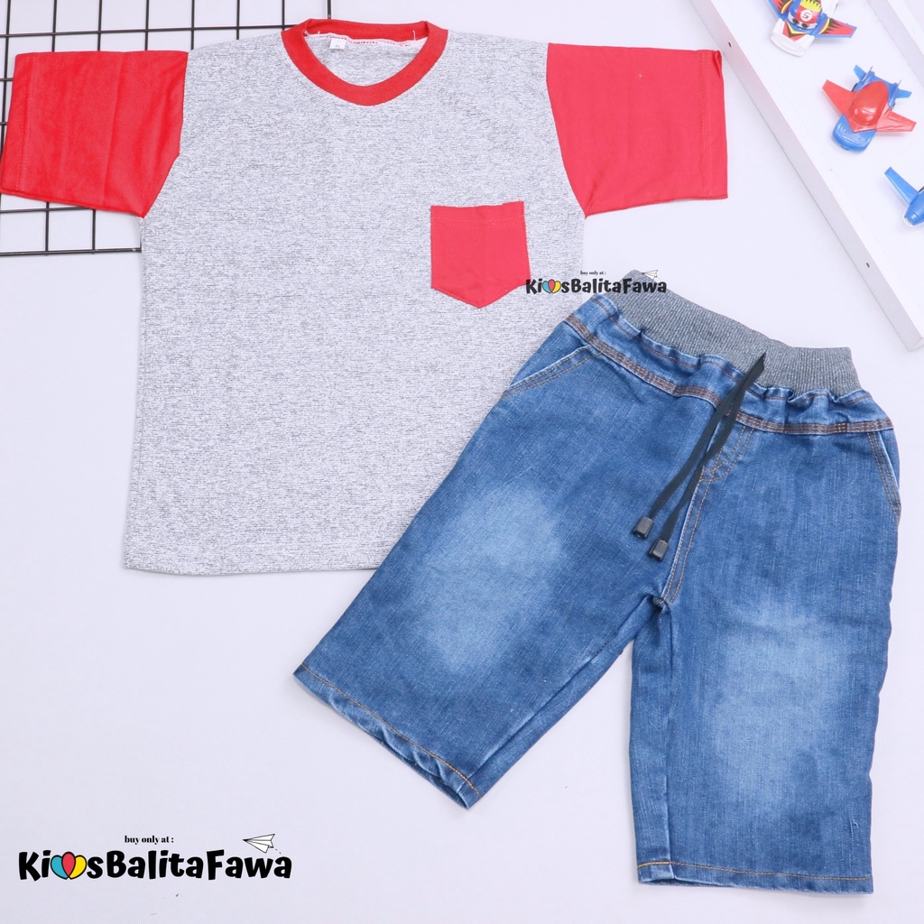 Setelan John Ethes uk Bayi-6 Tahun / Baju Anak Laki-Laki Lengan Pendek Celana Jeans Set Oblong Kantong