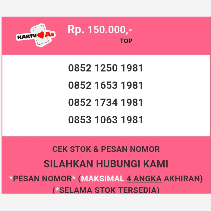Nomor cantik Telkomsel AS murah tahun lahir 1981 simpati as T2888-150