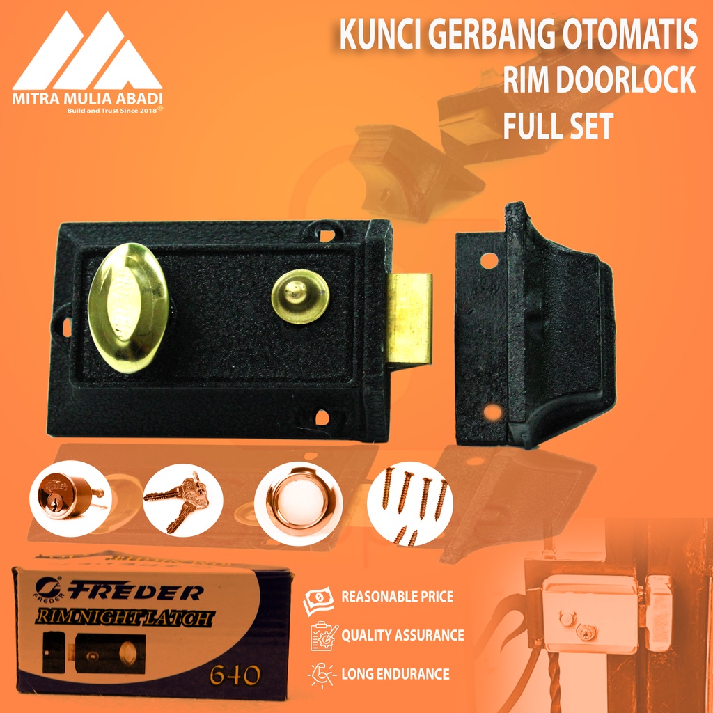 Kunci Pintu Otomatis FREDER 640 Antik Set Rim Night Latch grendel