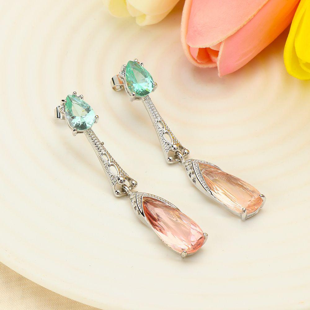 R-flower Drop Earrings Perhiasan Pernikahan Bling Baru Aquamarine