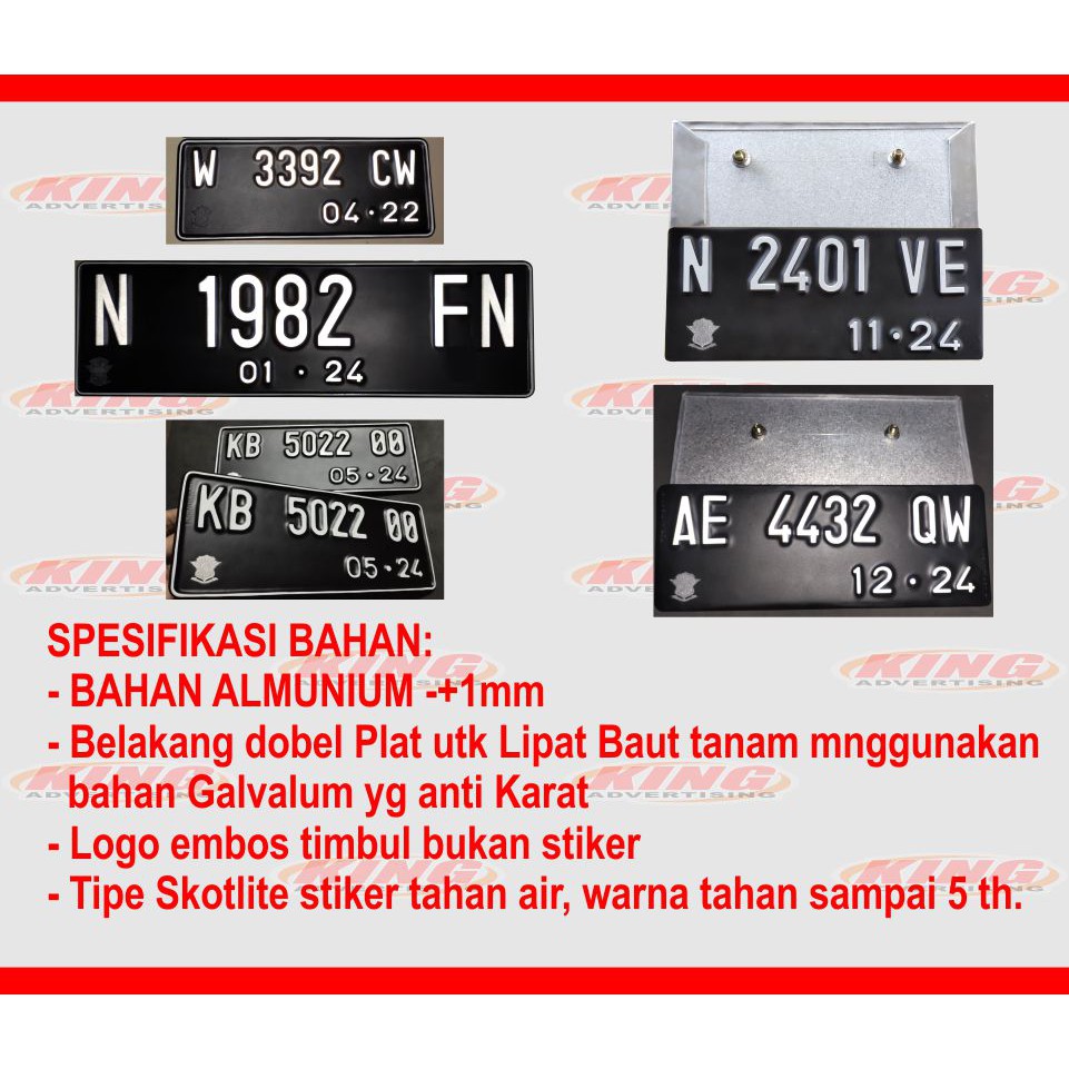 PLAT NOMOR MOTOR MOBIL (SATUAN 1 pcs)