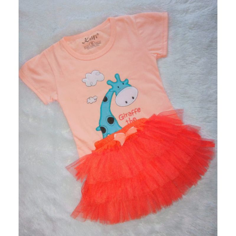 Rok tutu anak dan kaos bordir paket baju anak usia 0-1,5 thn