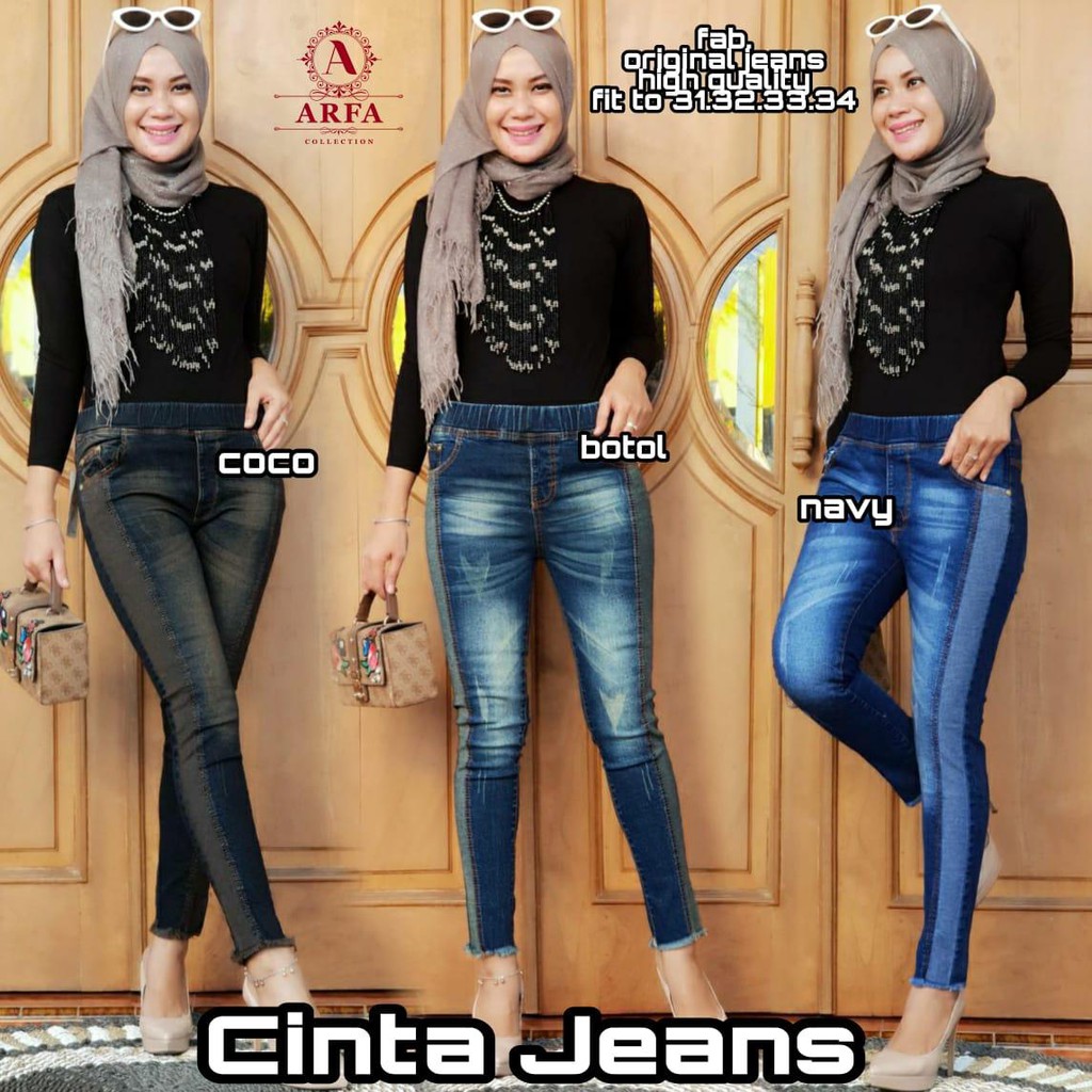 MODEL TRENDY!! CINTA JEANS APLIKASI BAWAH RAWIS