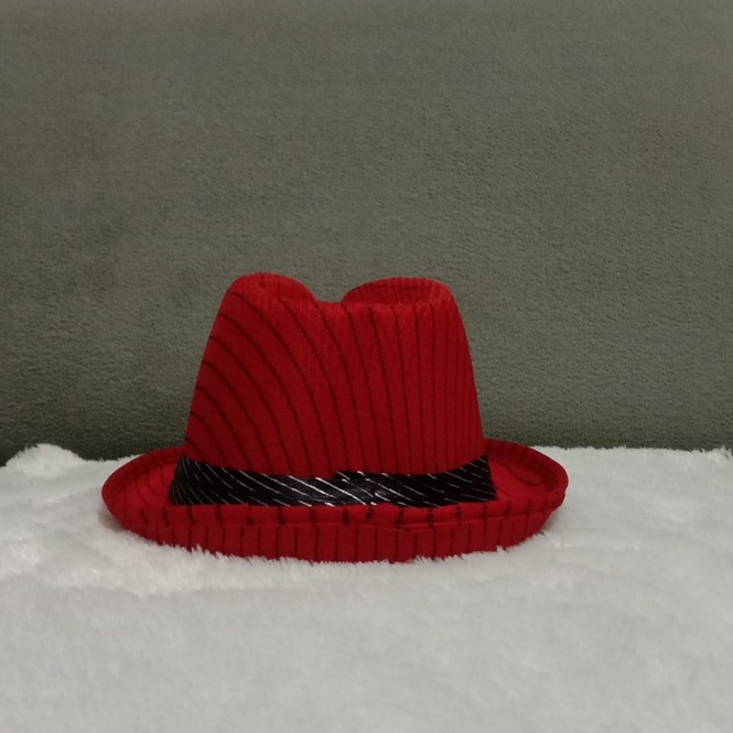 Topi Koboy Fedora Jazz Vintage Motif Salur Murah