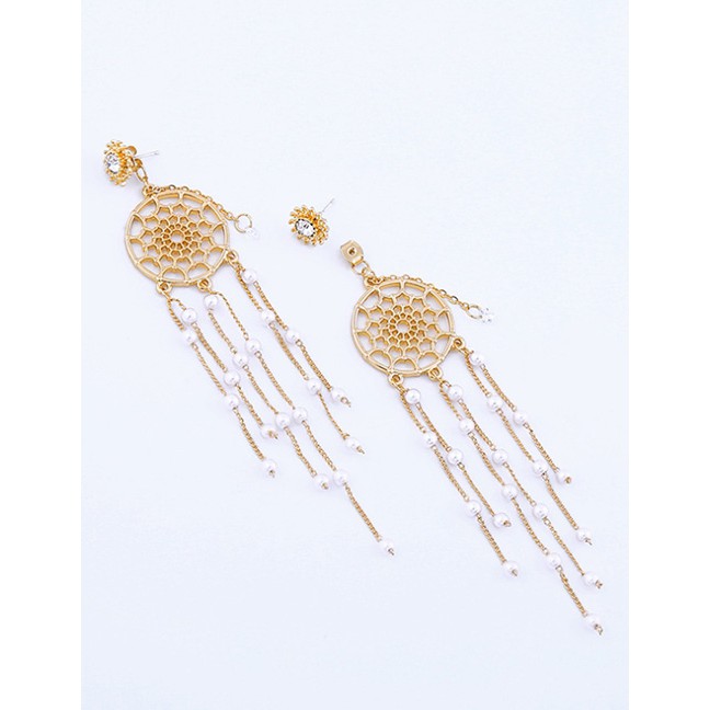 LRC Anting Tusuk Fashion Tassel Earrings Geometric Round S925 Sterling Silver Tassel Earrings D09030