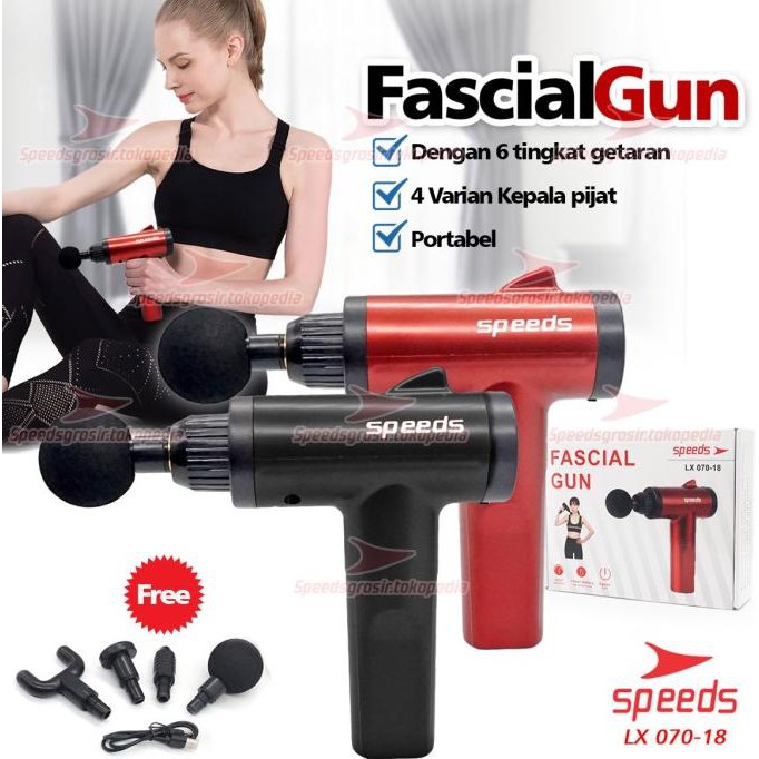 Alat Pijat Getar Massage Gun Speeds 6 Kepala Massager Gun 202-18